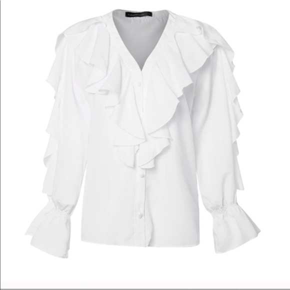 Romantic V-Neck Ruffle Blouse - Picture 3 of 4